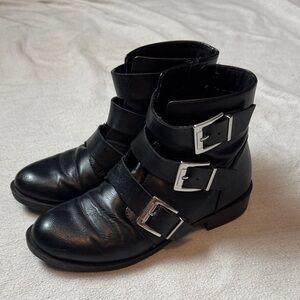 Time and Tru Black Moto Boots with Buckles